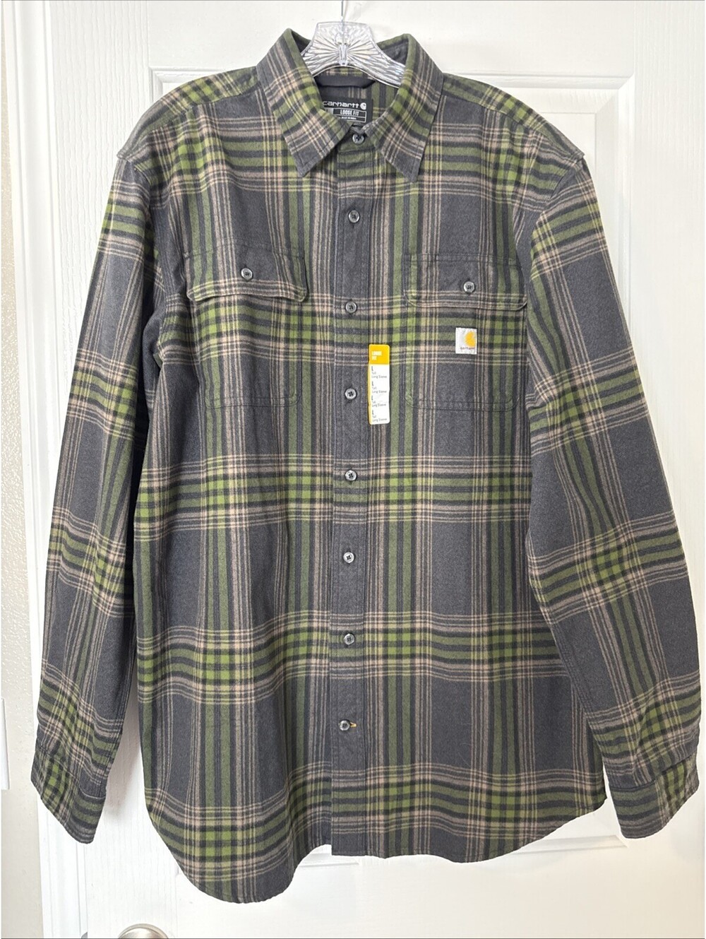 NEW Carhartt Rugged Flex Flannel Shirt Mens Large NWT Gray Green Plaid Midweight